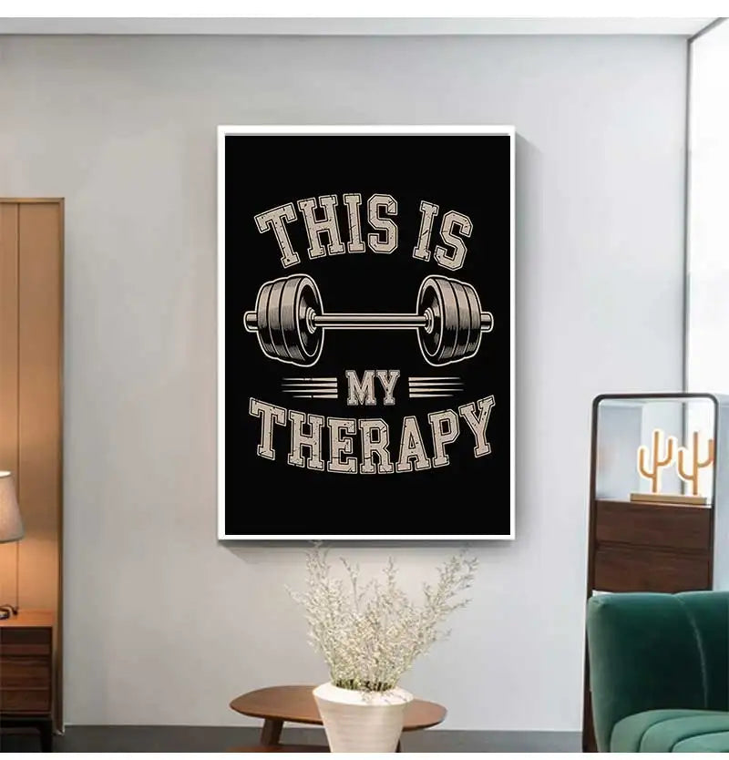 Barbell "This Is My Therapy" Canvas Wall Art | Gym Poster Canvas Wall Art Peaceful Pleasures Health and Wellness