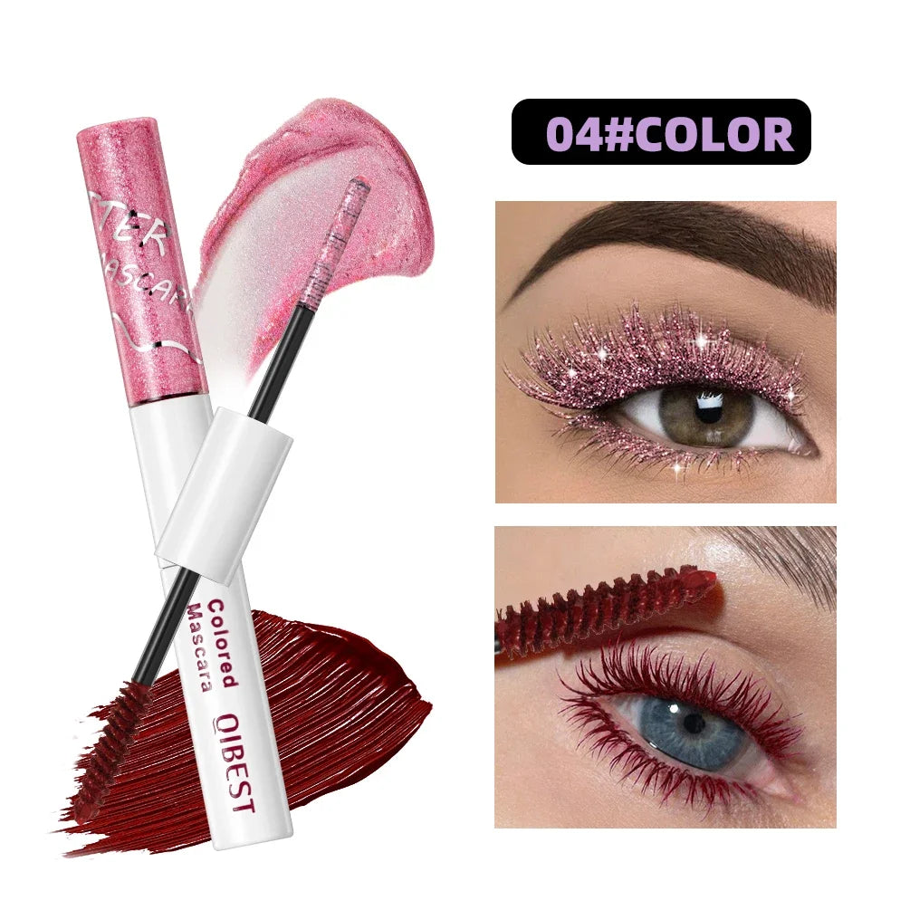 QIBEST Double Ended Colorful Mascara Eyelashes Extension Thick Curling Quick Dry Long Lasting Blue Purple White Glitter Mascara Peaceful Pleasures Health and Wellness 04
