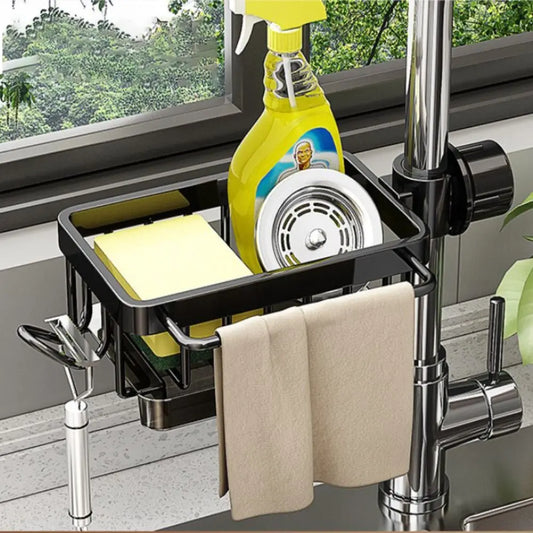 Space Aluminum Kitchen Sink Drain Rack Bathroom Organizer Soap Drainer Shelf Sponge Storage Basket Save Space Multipurppse Peaceful Pleasures Health and Wellness