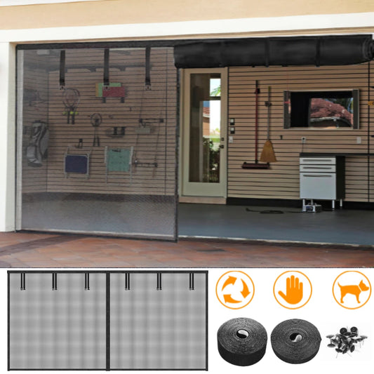Garage Screen Doors for 2-Car Garage Fiberglass Heavy Duty Magnetic Door Screen Hands-Free with 6 Roll Up Straps for Outdoor Peaceful Pleasures Health and Wellness