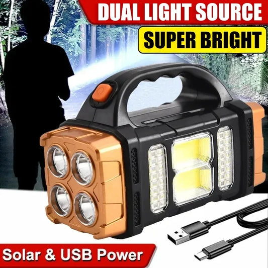 Solar USB Rechargeable LED Flashlight & COB Work Light LED Camping Flashlight Oasis Select