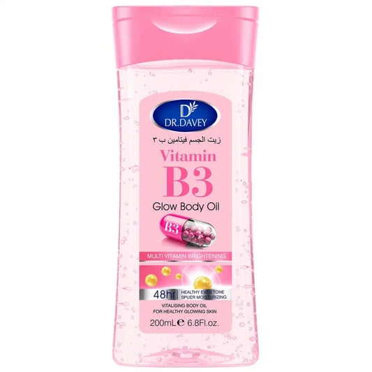 DR.DAVEY Vitamin B3 Glossy Body Oil 200ml Fluid Ounce Nourishing Massage Oil for All Skin Types Contains Glycerin Basic Function Peaceful Pleasures Health and Wellness