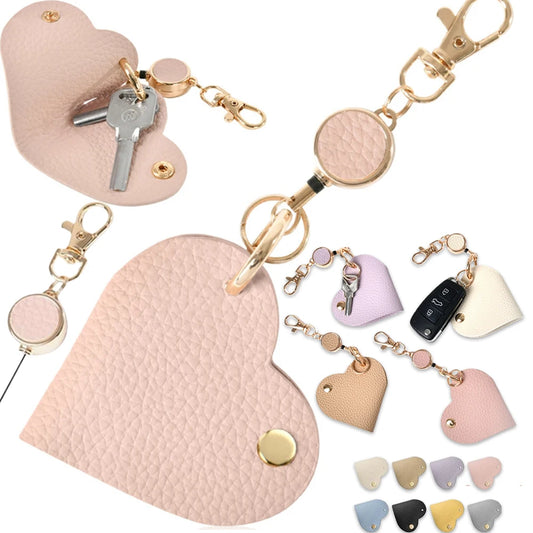Heart-Shaped Leather Key Bag | Retractable Pull Tab Organizer Leather Key Organizer Peaceful Pleasures Health and Wellness