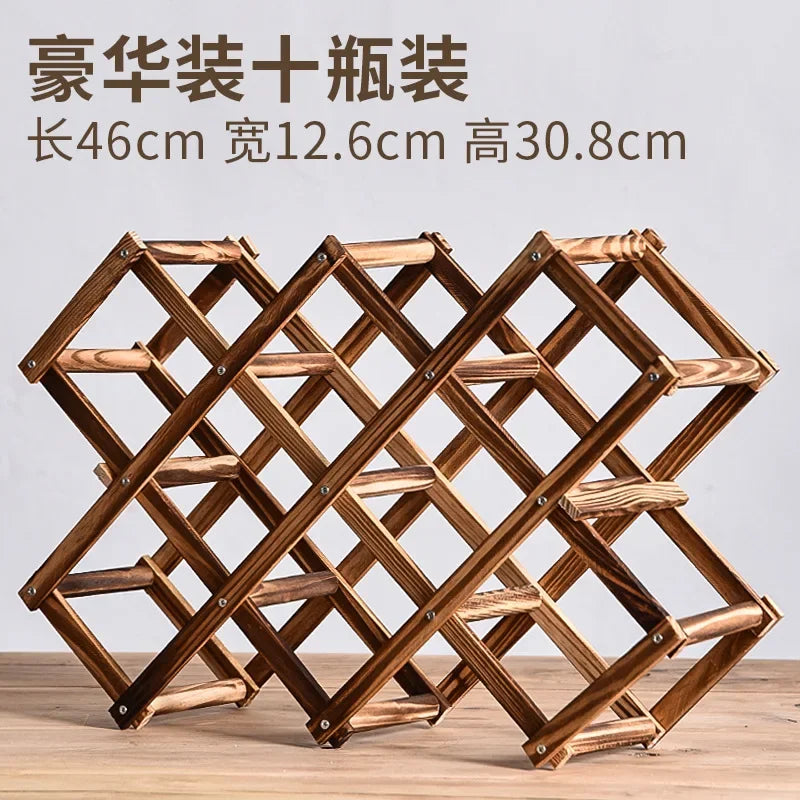 Wooden Double-layer Red Wine Display Piece Solid Wood Modern Minimalist Desktop Red Wine Display Rack Red Wine Display Rack Peaceful Pleasures Health and Wellness Brown 10 grids