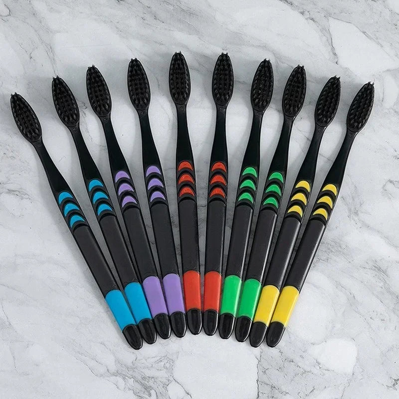 10 PCS Soft-Bristle Toothbrush Bamboo Charcoal Antibacterial Oral Hygiene Care Deep Cleaning Portable Travel Eco Friendly Peaceful Pleasures Health and Wellness