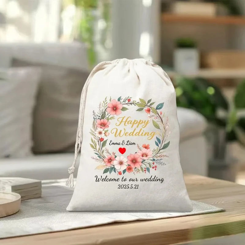 5-Pack Wedding Vine Wreath Drawstring Bags | Bridal Shower Gifts Wedding Favor Bags Peaceful Pleasures Health and Wellness