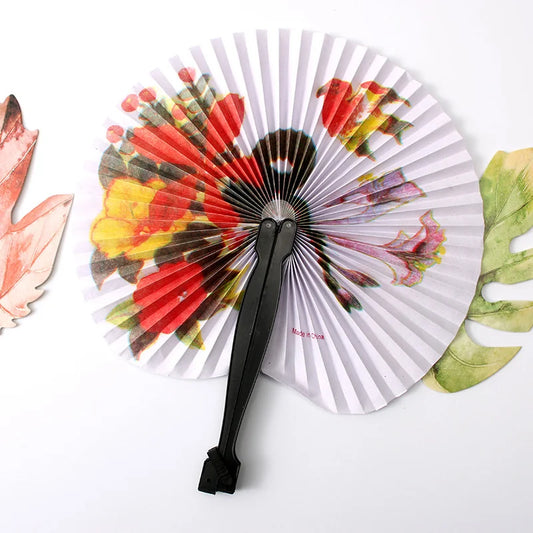 Foldable Round Paper Hand Fan – Retro Floral Party Gift Folding Paper Fan Peaceful Pleasures Health and Wellness