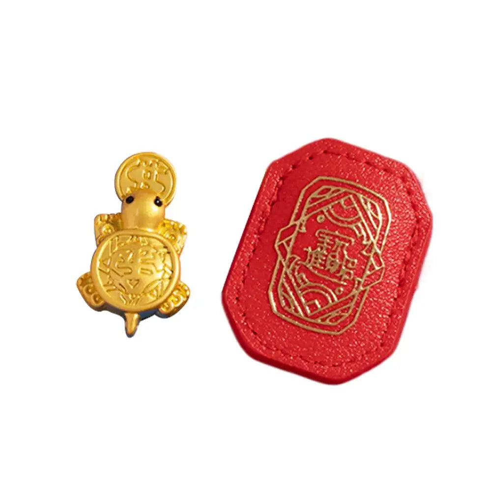 Gold Fortune Turtle Figurine with Leather Case – Lucky Gift