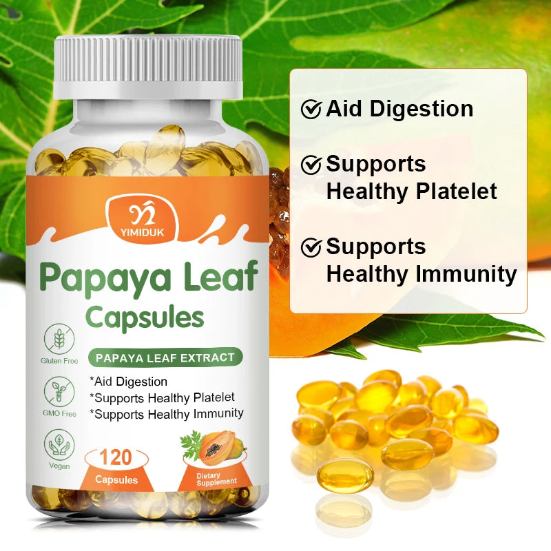 Yimiduk Organic Papaya Leaf Extract Capsules, Support Platelets, Liver Detox & Anti-Inflammatory Benefits, General Well-being Peaceful Pleasures Health and Wellness