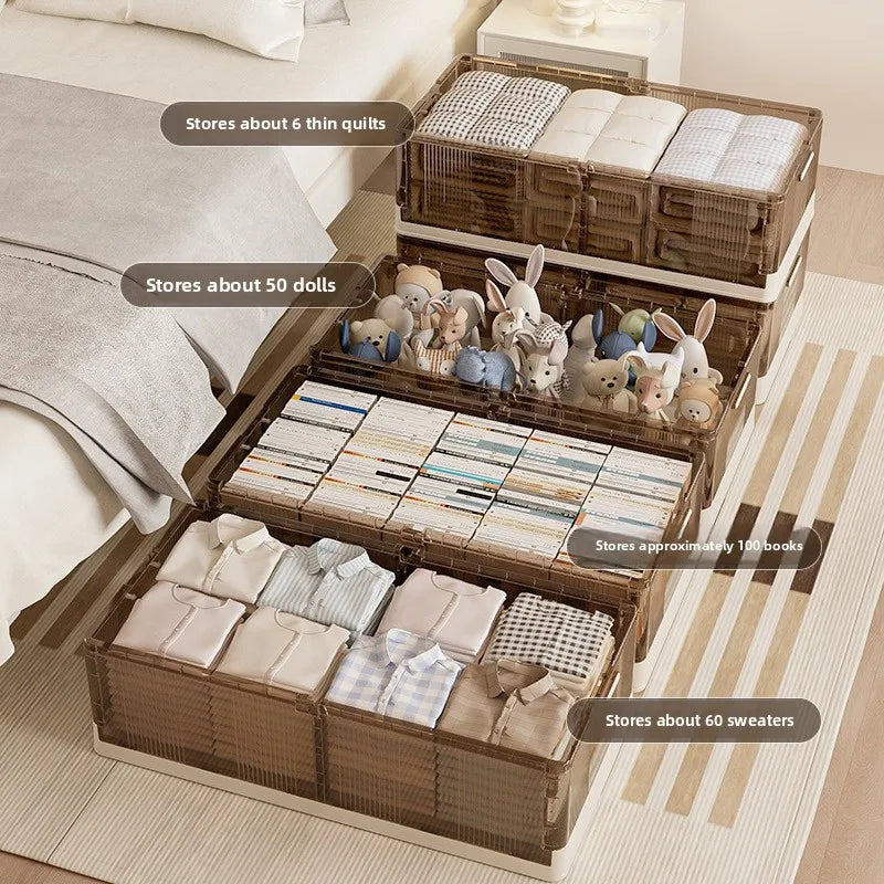 Under Bed Storage Box Foldable Plastic Transparent Extra Large with Wheels Dustproof Toy Clothes Blanket Organizer Peaceful Pleasures Health and Wellness