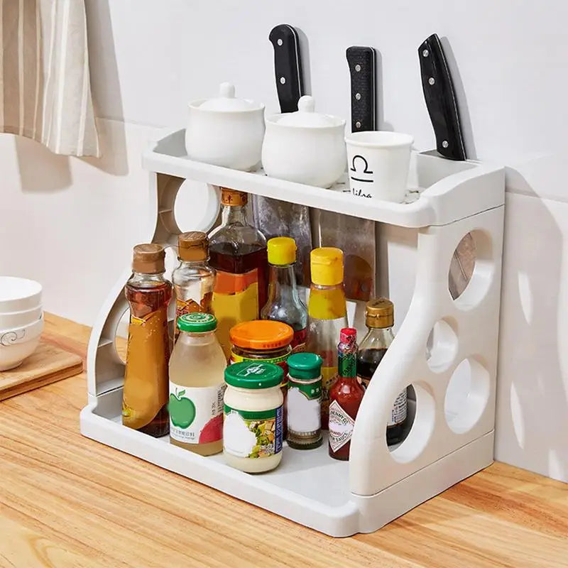 Kitchen Counter Shelf 2-Tier Kitchen Shelf Multi-Purpose Spices Organizer Knives Stand Space Saving Compact Storage Rack For Peaceful Pleasures Health and Wellness