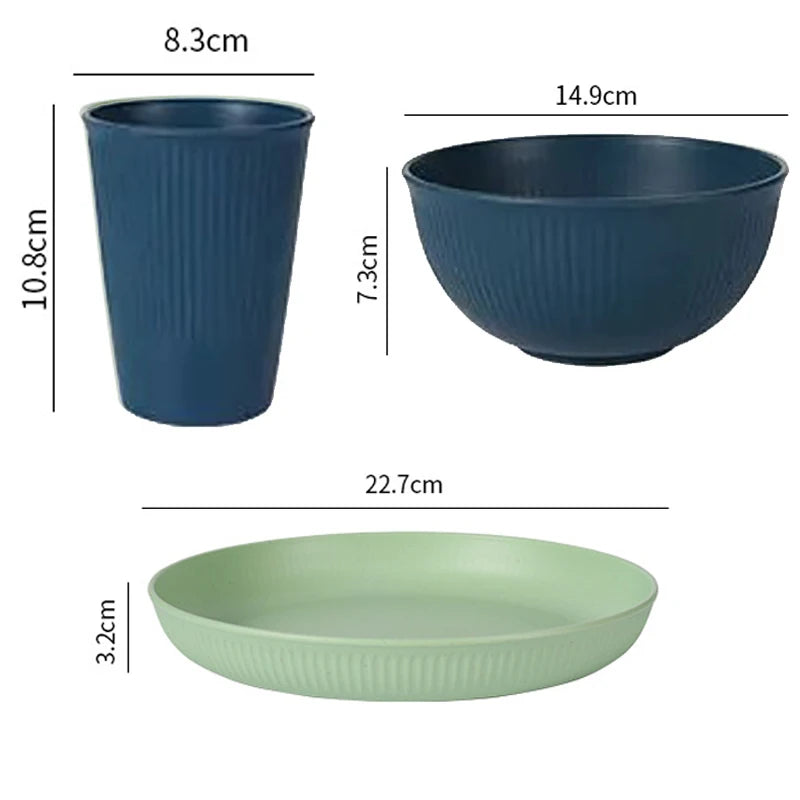 4pcs Wheat Straw Dinnerware Set Eco-friendly Safety Plates Cups Bowels Home Party Tableware Set Outdoor Camp Candy Colour Gift Peaceful Pleasures Health and Wellness