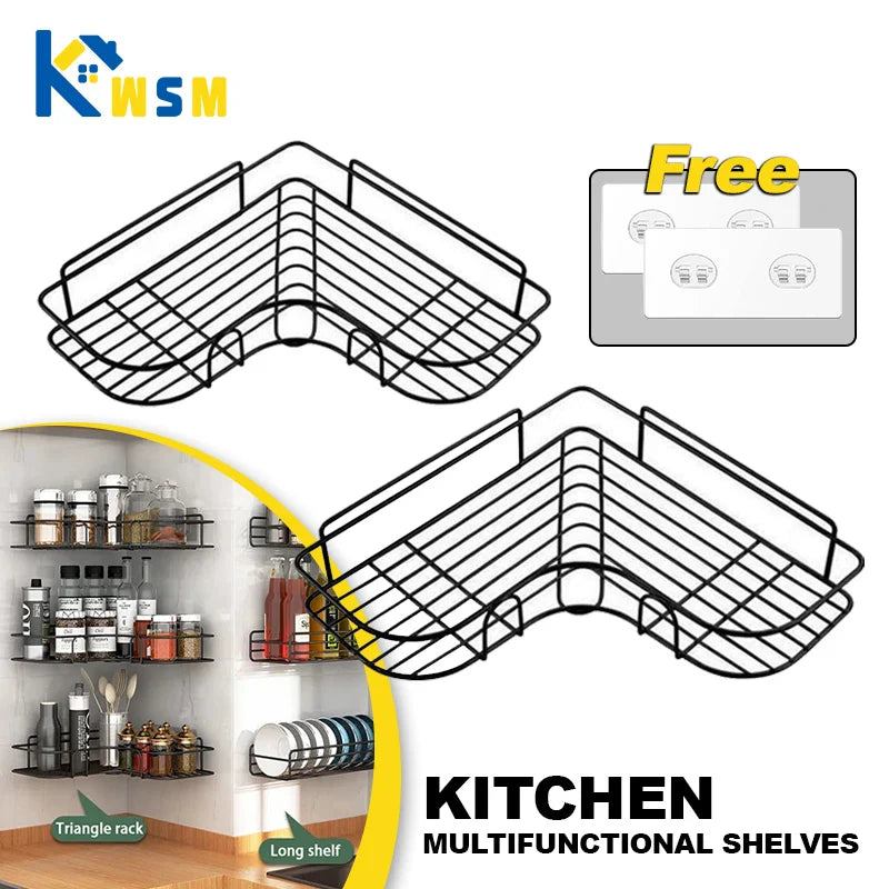 Drill-Free Wall Mounted Metal Corner Kitchen Shelf & Organizer