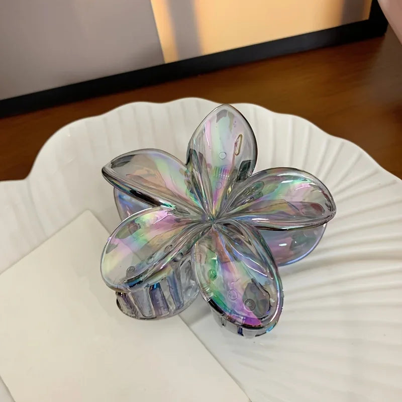 Large Floral Hair Claw Clip – Elegant Plastic Flower Clip for Women Hair Accessories Peaceful Pleasures Health and Wellness GRAY