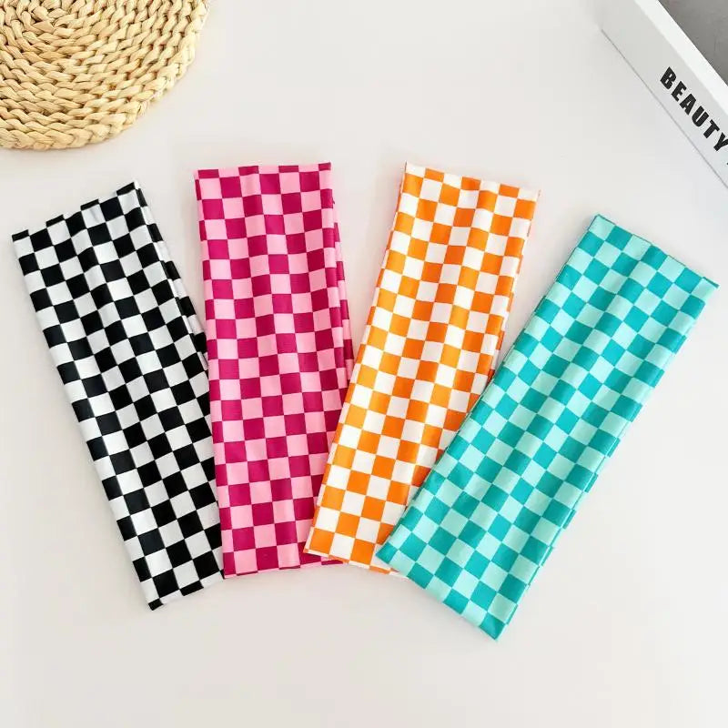 Checkerboard Elastic Headband | Sports & Yoga Hairband for Women