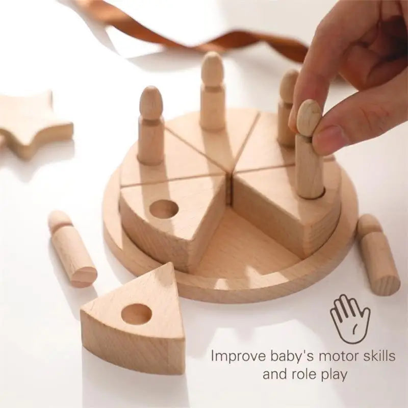 Wooden Beech Cake Pretend Play Toy | Removable Parts – Kids 3+