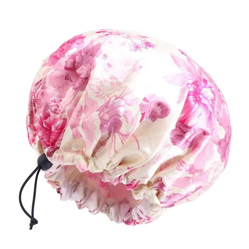 Printed Reusable Shower Cap, 1 Piece Waterproof Elastic Shower Cap, Double Layer Shower Cap For Bathroom Peaceful Pleasures Health and Wellness pink