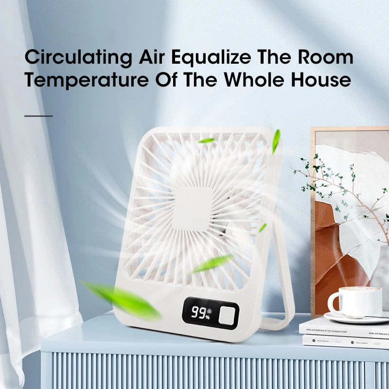 Rechargeable Desktop Fan Foldable Convenient Strong Wind Low Noise Type-C Five-Speed Adjustment LED Display Power Peaceful Pleasures Health and Wellness