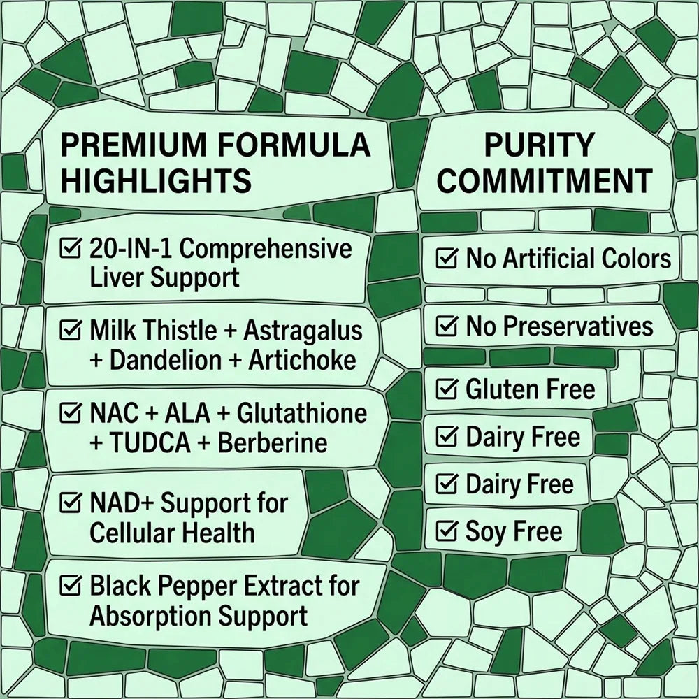 Liver Advanced+, 20-in-1 Complex with Milk Thistle, Dandelion, NAD, NAC, Glutathione, Artichoke, Turmeric, & Astragalus, Non-GMO Peaceful Pleasures Health and Wellness