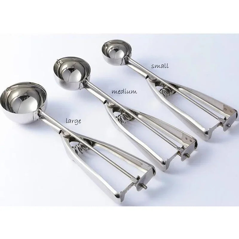 Stainless Steel Spoon Spring Handle Kitchen Stainless Ice Cream Mash Potato Scoop Kitchen Accessories Wholesale 3 Size for Choos Peaceful Pleasures Health and Wellness