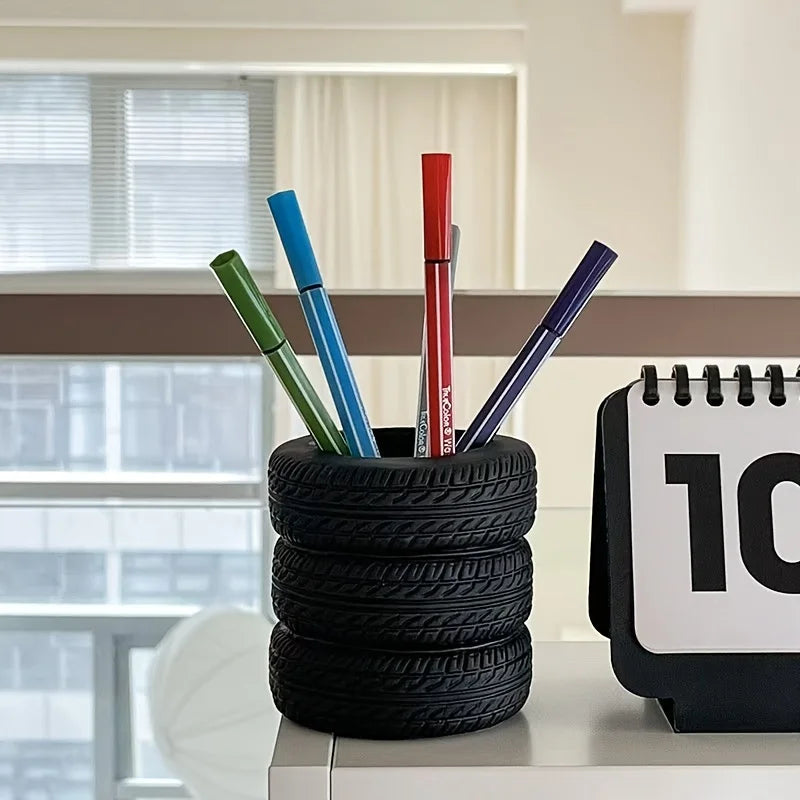 Car Tire Shaped Pen Holder – Novelty Desk Organizer & Pencil Cup