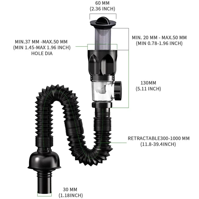 Flip-Top Anti-Odor Flexible Sink Drain Pipe Set | Kitchen & Bath