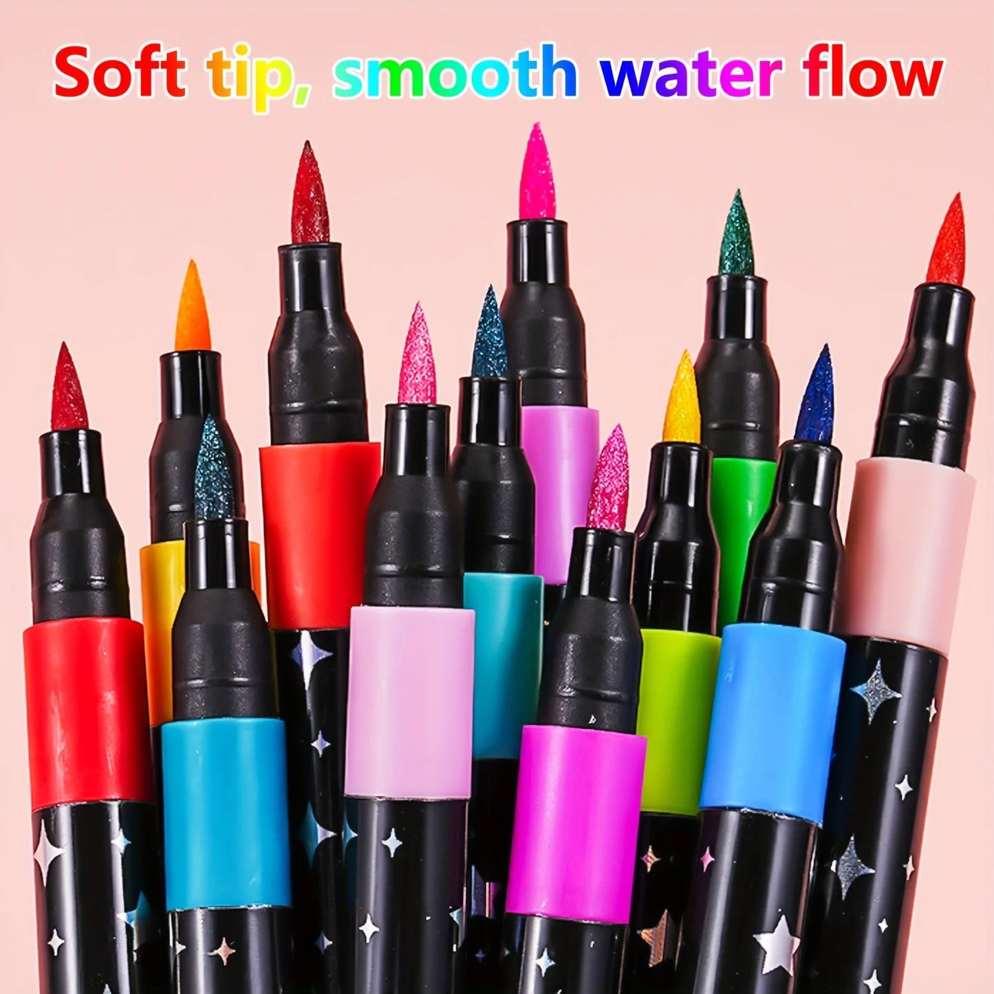 24-Color Glitter Markers Set | Metallic Water-Based Glitter Pens