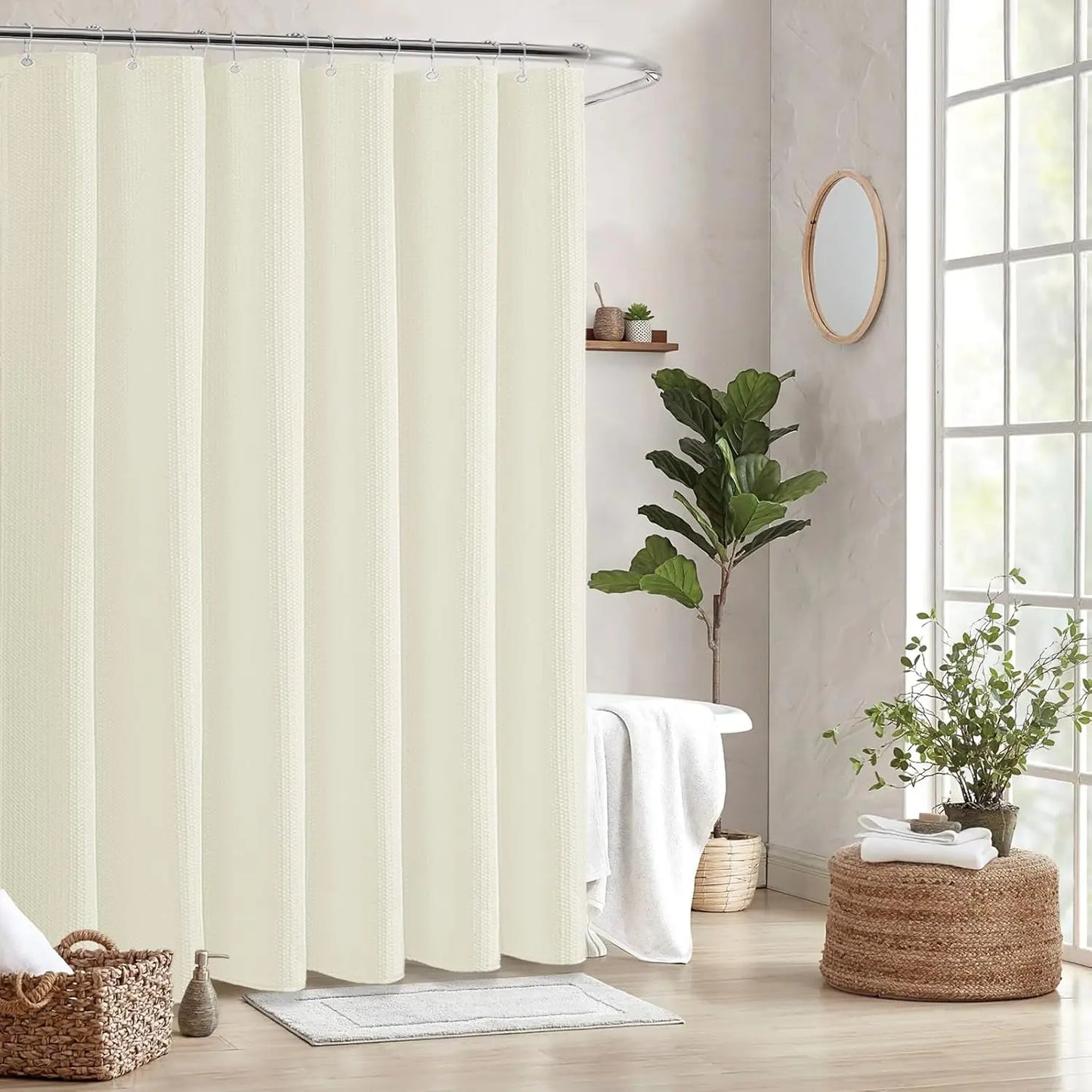 Waffle Shower Curtain 180x180cm + 12 Metal Hooks | Waterproof