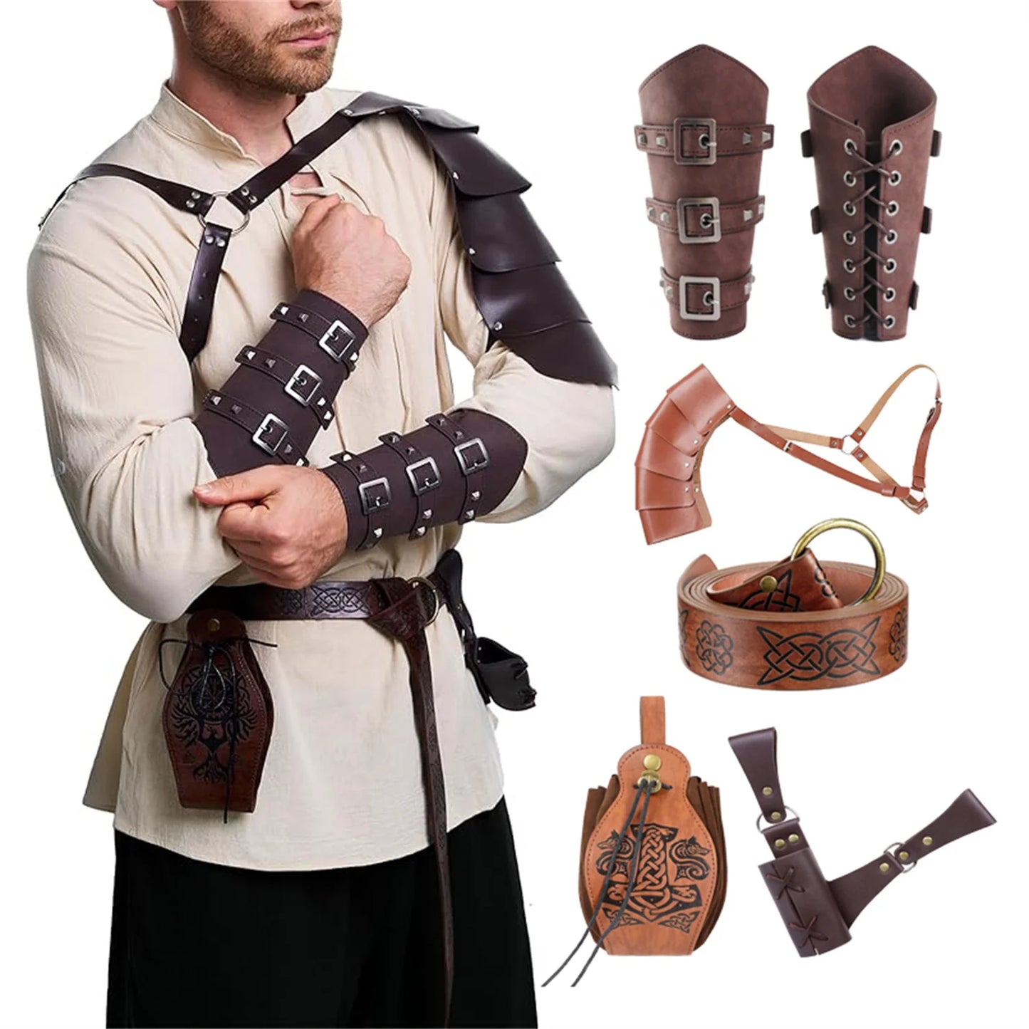 Men's Renaissance Costume Halloween Medieval Pirate Shirt Pant Viking