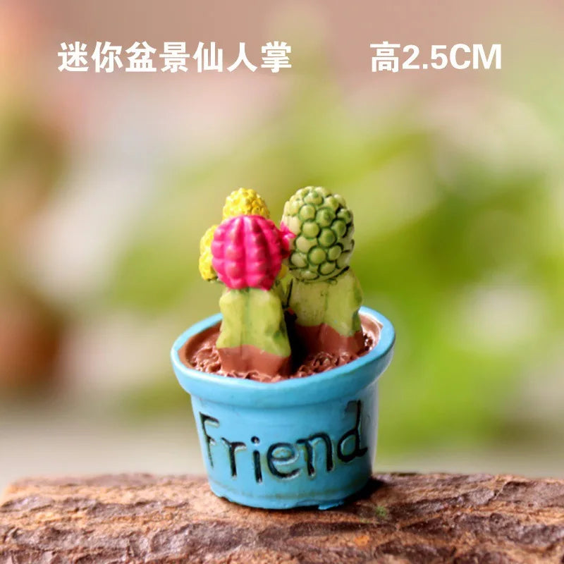 Kawaii Mini Resin Cactus Figurine | DIY Dollhouse Décor