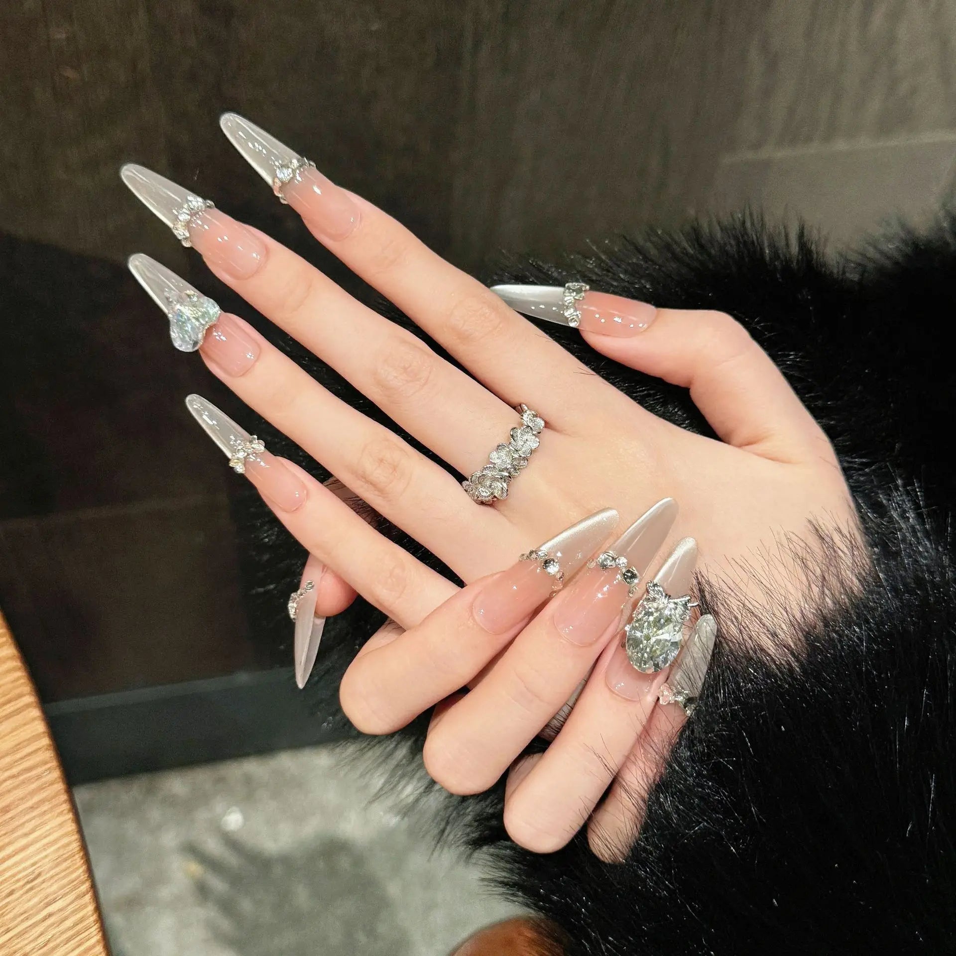 French Smile Cat Eyes Handmade Press on Nails Gradient Sparkling Diamond Decor Fake nails For Lady Bride Wearable False Nails Peaceful Pleasures Health and Wellness