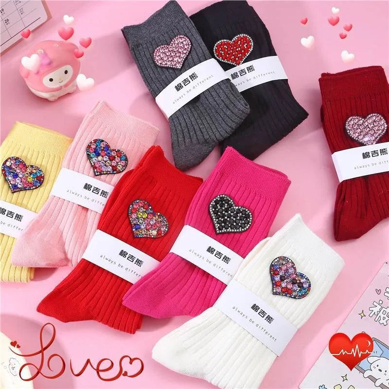 Diamond Heart-Shaped Decorative Socks, Fashionable Diamond Sparkling Women's Socks, Comfortable And Breathable Christmas Socks Peaceful Pleasures Health and Wellness