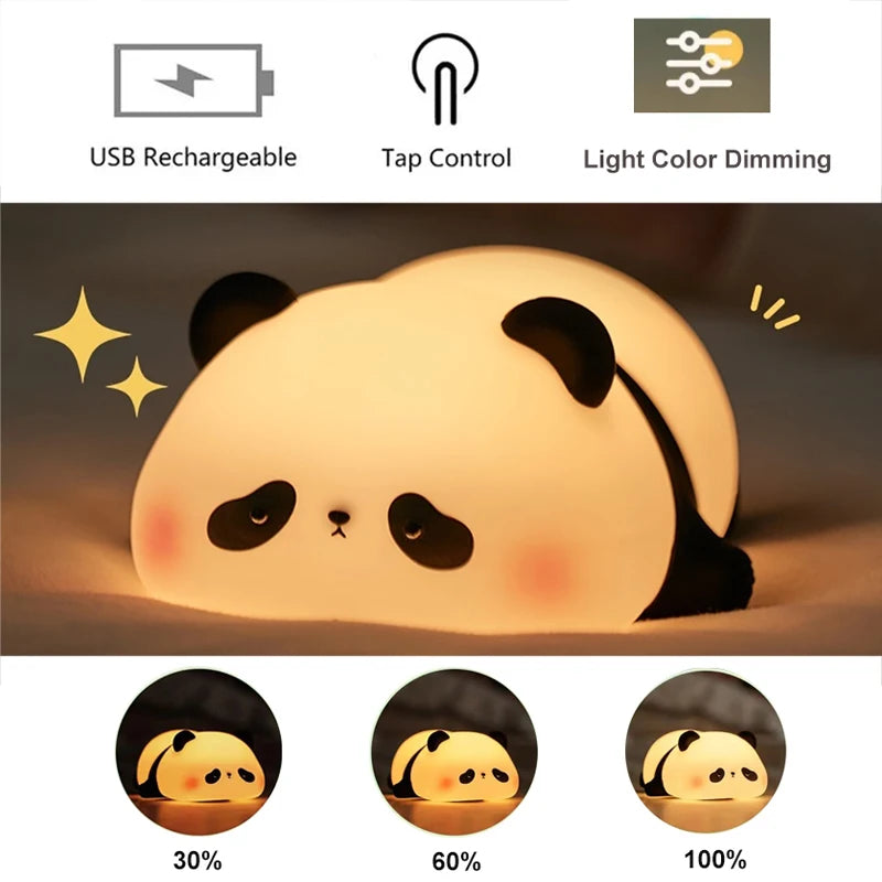 Rechargeable Sensor Touch Night Lights Cute Panda Silicone Lamp LED Dimming Lamp Bedside Decor Kids Night Light Birthday Gift Peaceful Pleasures Health and Wellness