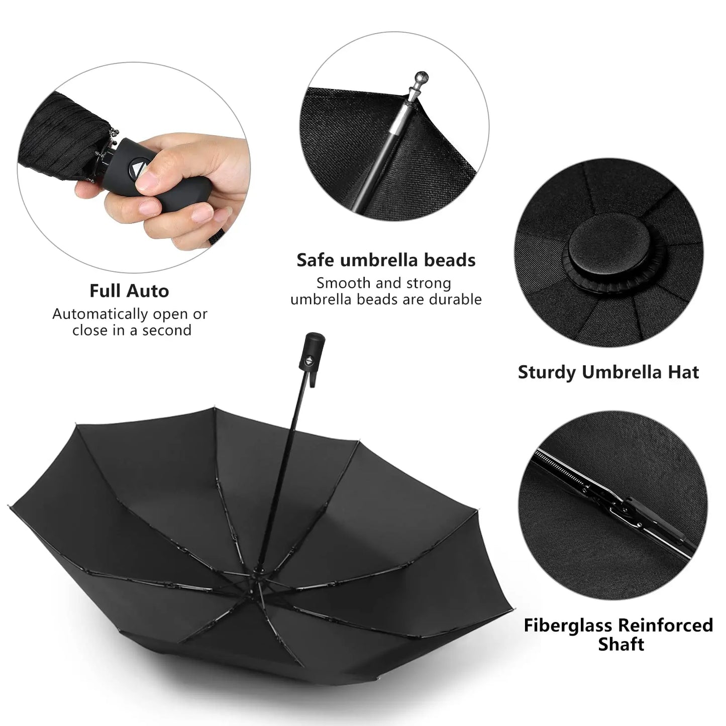 12-Rib Auto Folding Umbrella – UV Blocking & Windproof