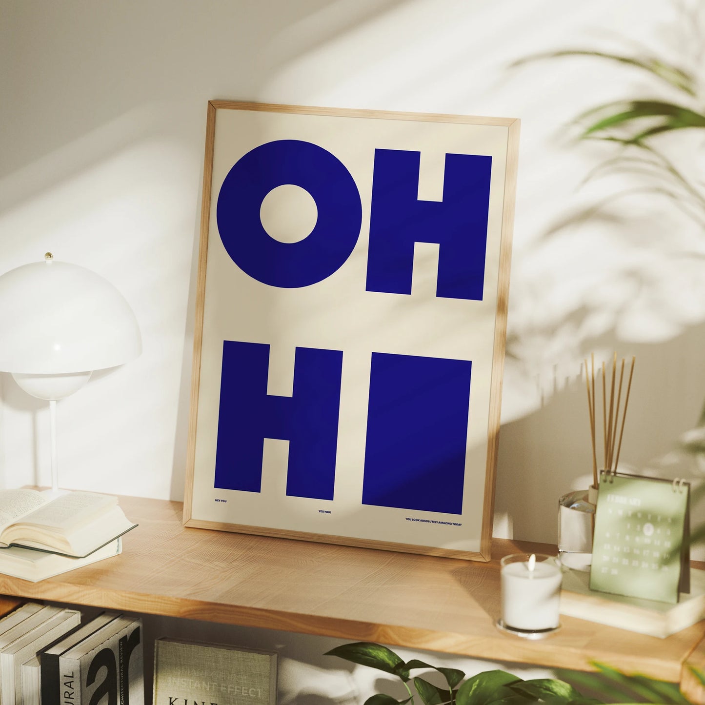 Modern "OH HI" Blue Minimalist Canvas Wall Art Print Poster