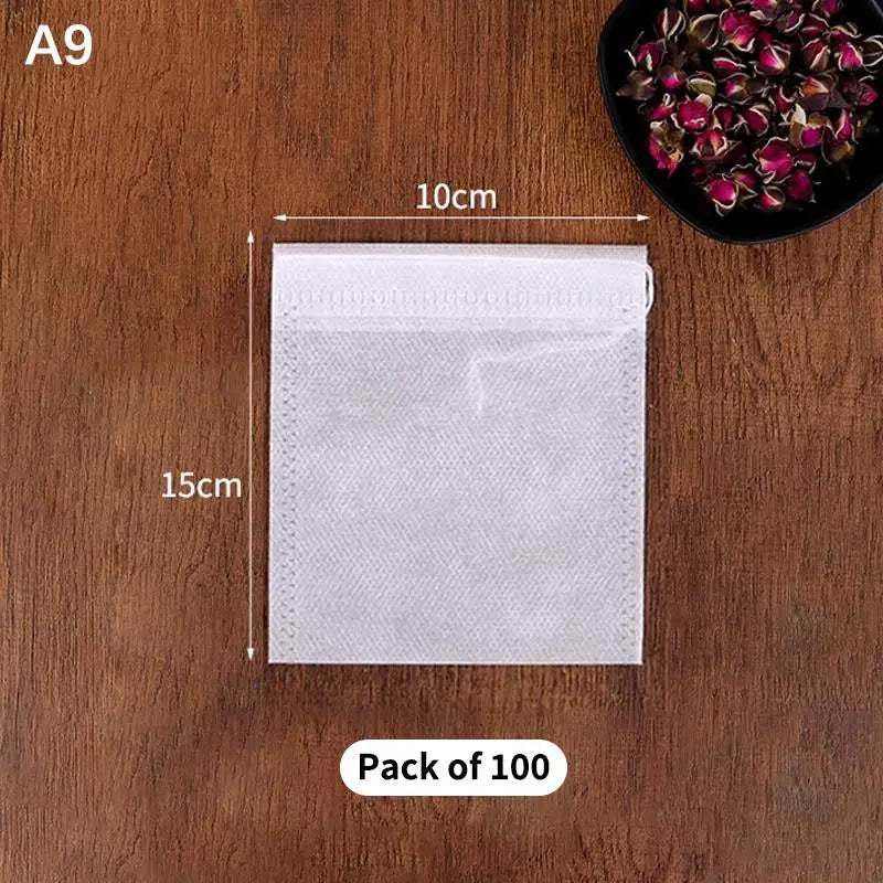 100 Disposable Drawstring Tea Bags – Empty Filter Pouches Tea Filter Bags Peaceful Pleasures Health and Wellness A9