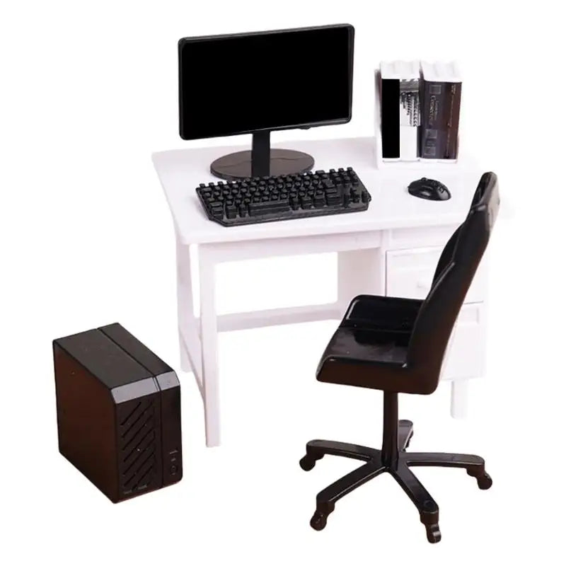 Miniature Computer Desk Scene Model | Plastic Office Decor