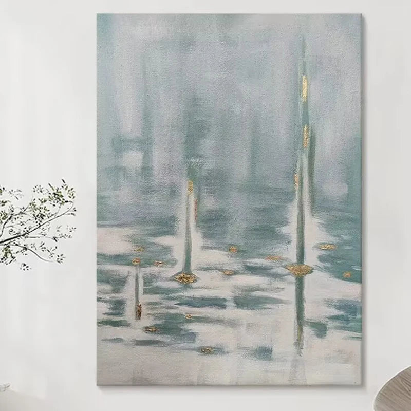 Nordic Gold Foil Abstract Hand-Painted Canvas Oil Painting Canvas Oil Painting Peaceful Pleasures Health and Wellness No frame 100cmx240cm