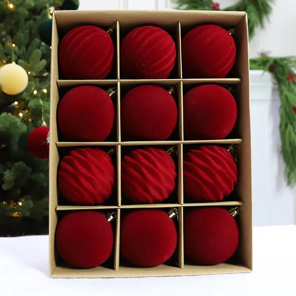 Green Velvet Flocked Christmas Ball Ornaments Set of 12 Christmas Tree Ornaments Peaceful Pleasures Health and Wellness