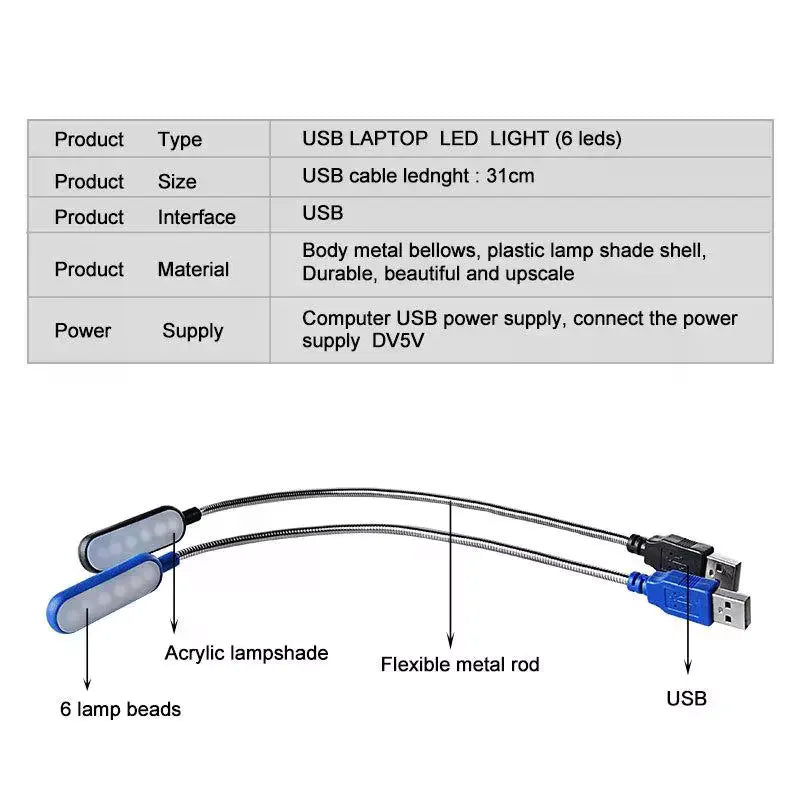 Mini USB LED Reading Light – Flexible Gooseneck Lamp for Laptop