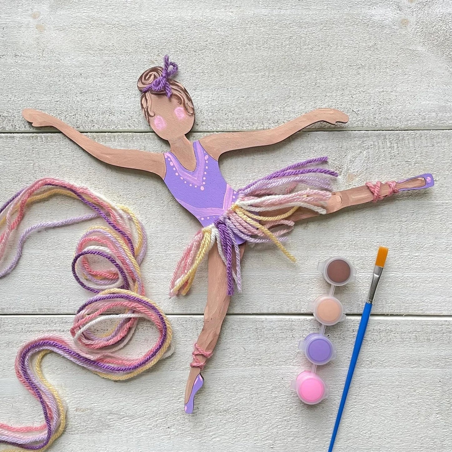 Ballerina Self-Portrait Wood Craft Kit – Paint & Yarn Included