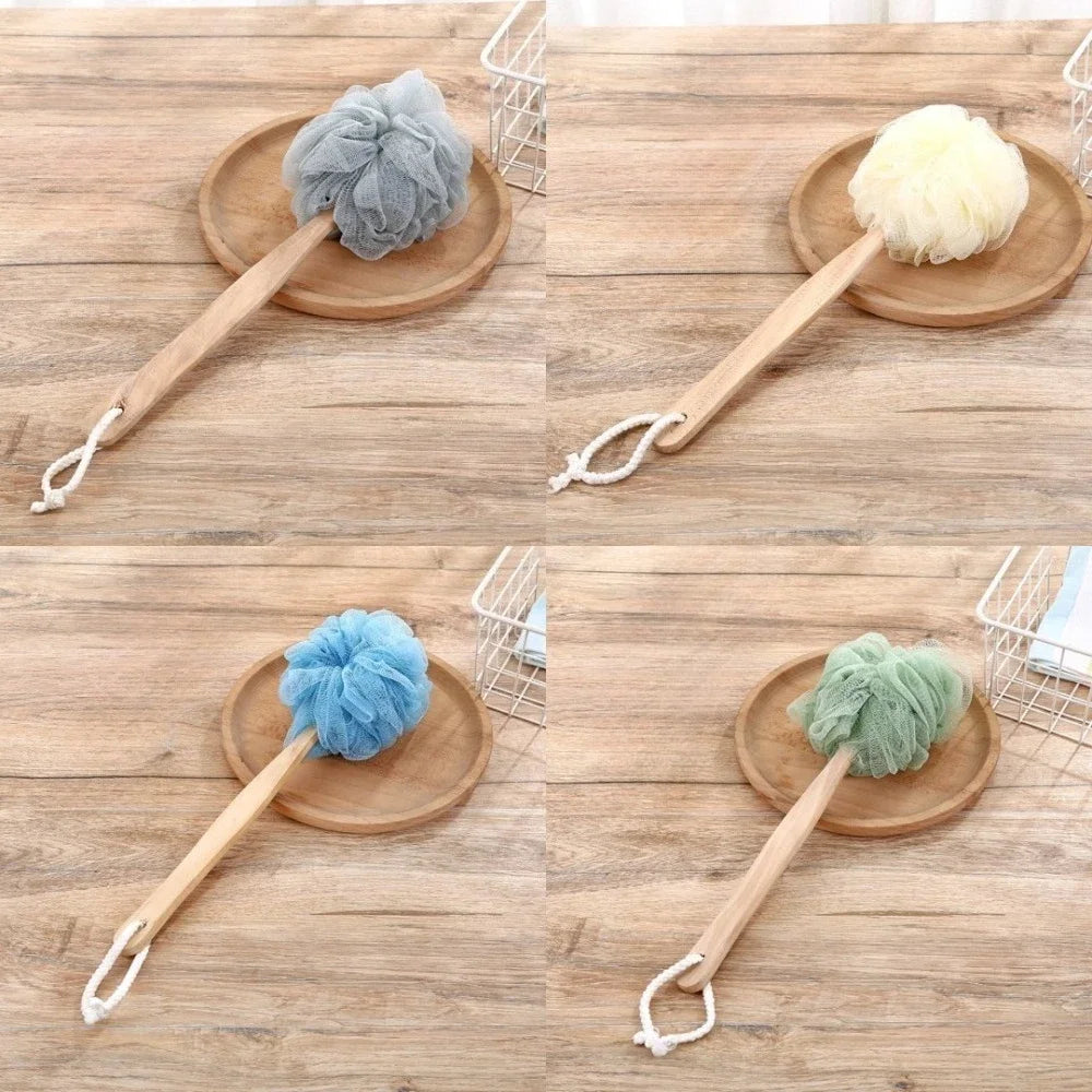 Wooden Handle Bath Brush & Mesh Back Scrubber Sponge Bath Back Scrubber Peaceful Pleasures Health and Wellness