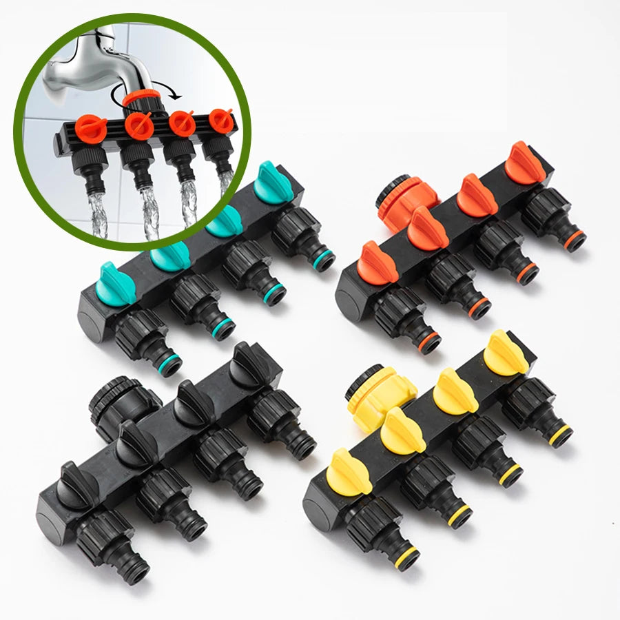 4-Way Garden Hose Splitter & Faucet Water Distributor Hose Splitter Peaceful Pleasures Health and Wellness