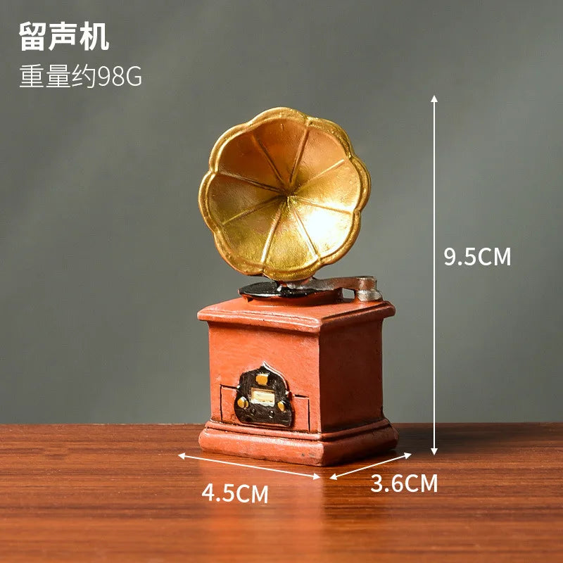 Retro Resin Phonograph Mini Ornament Nostalgic Home Decor Craft Photography Prop Camera Accessories Small Figurine fairy garden Peaceful Pleasures Health and Wellness phonograph
