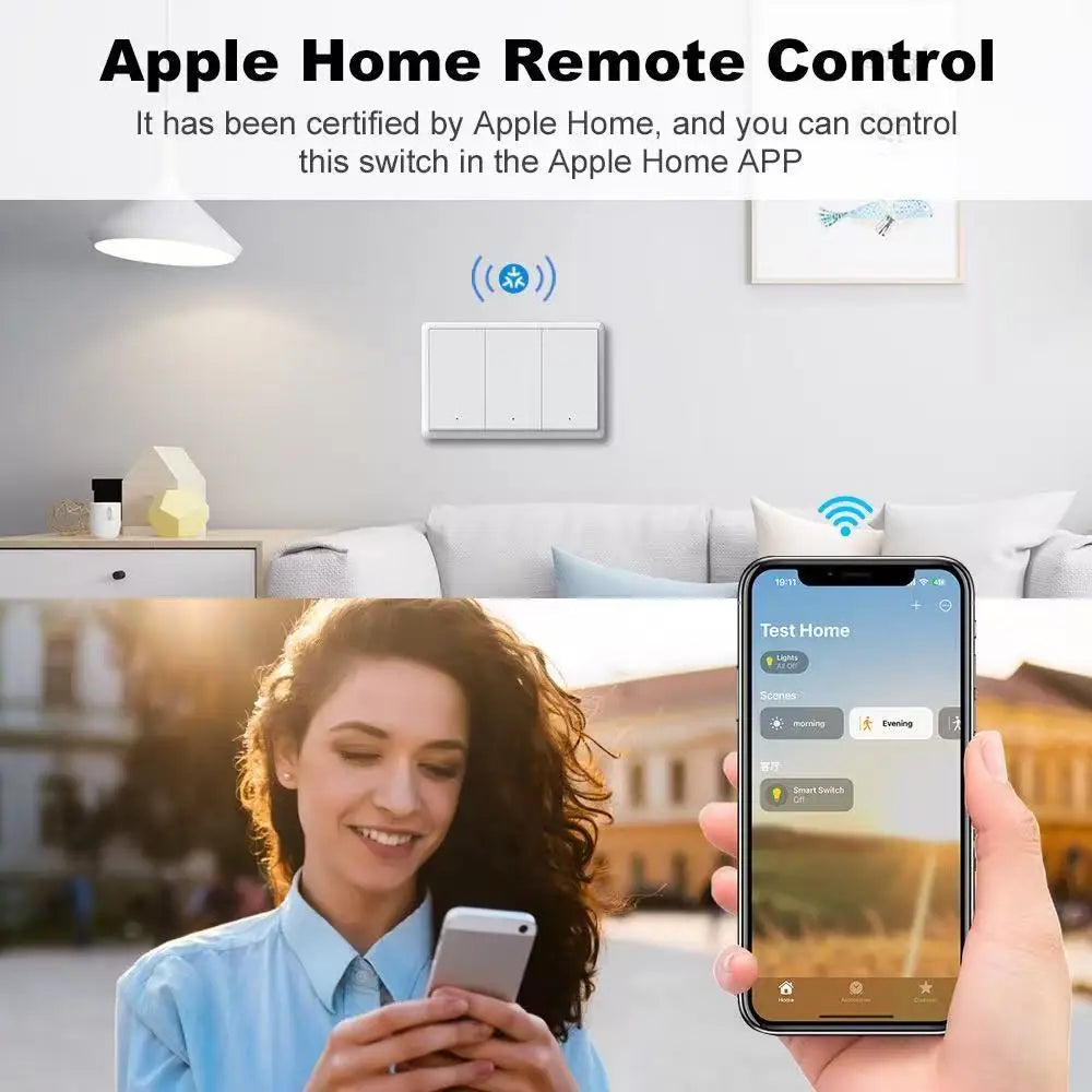 Matter WIFI Smart Switch No Neutral Wire &Neutral Wire Required Wall Button Light Switches 1 2 3 4 Gang Work with Apple Homekit Peaceful Pleasures Health and Wellness