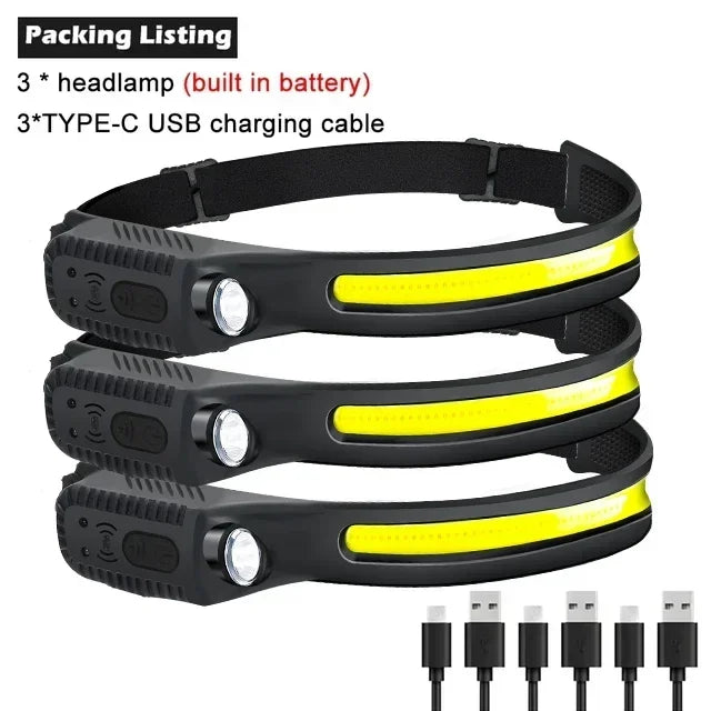 LED Motion Sensor Headlamp USB Rechargeable 350lm | Camping Torch
