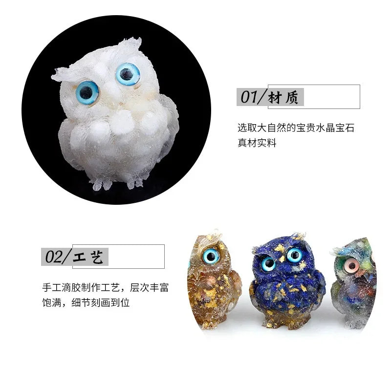 Natural Crystal Stone Gravel Owl Animal Crafts Hand Made Small