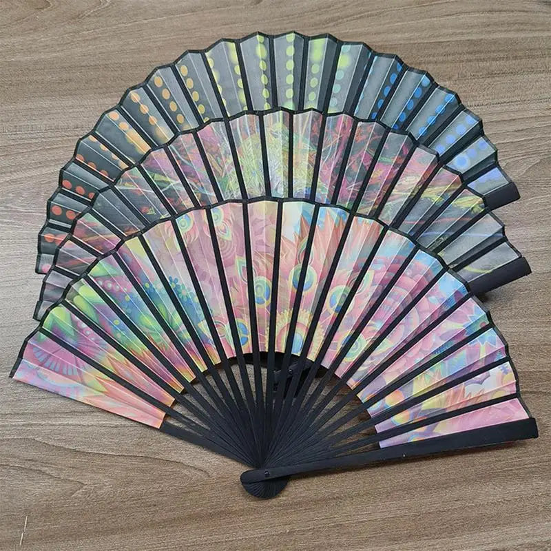 23cm Large Folding Hand Rave Fan Chinease/Japanese Gradient Colorful Reflective Foldable Fan Music Festival Fan Dance Fan Gifts Peaceful Pleasures Health and Wellness