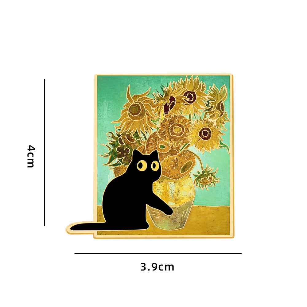 Van Gogh Oil Painting Black Cat Series Badge World Famous Zinc Alloy