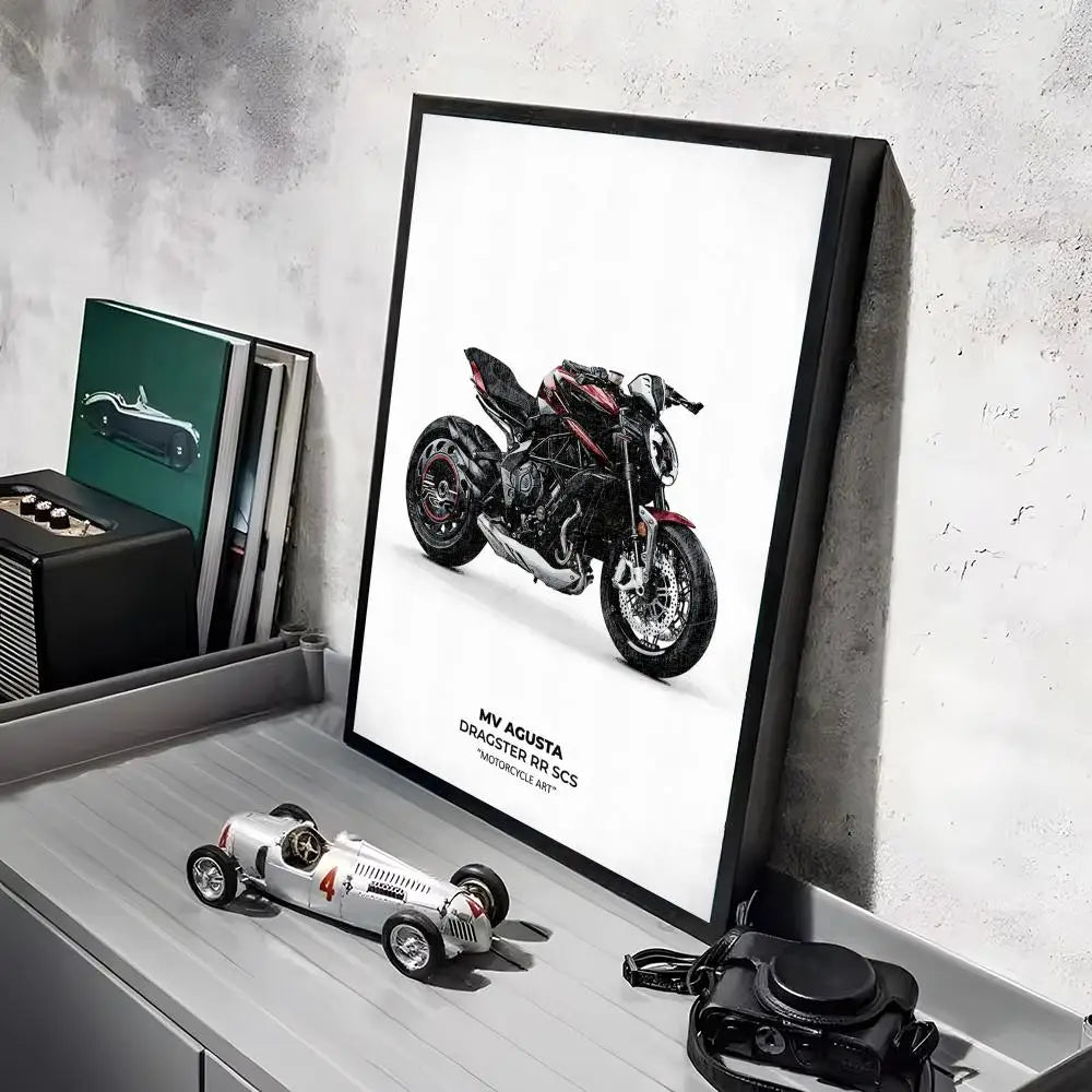 Cool Motorcycle A_AgustaS Design HD Linen Canvas Poster Wall Art Prints for Living Room Bedroom Office Home Decoration Gift Peaceful Pleasures Health and Wellness Black10 55x75cm